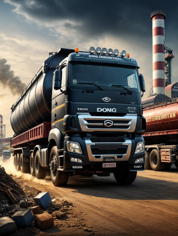 Create an image with the theme of a truck carrying industrial products of Dong Chau Environmental Company and the words "Dong Chau Environmental Company would like to send greetings on October 20 to all customers" on the road background city; Tạo hình ảnh với chủ đề một chiếc xe tải chở các sản phẩm công nghiệp của công ty môi trường Đông Châu và chữ “Công ty môi trường Đông Châu xin gửi lời chúc ngày 20 10 đến tất cả quý khách hàng” trên nền đường phố