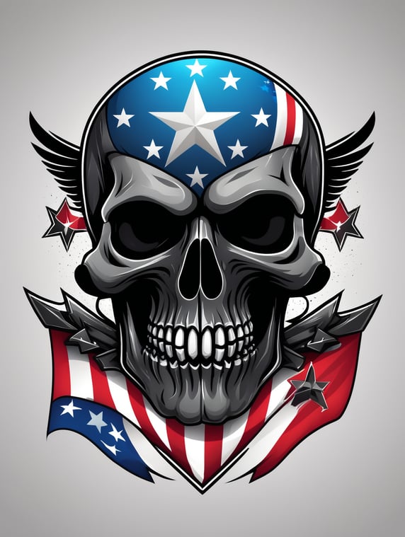 Vector American black skull Ghost with a flag and stars on it mascot logo, e-gaming, bright colors, Gaming Logo, vector image