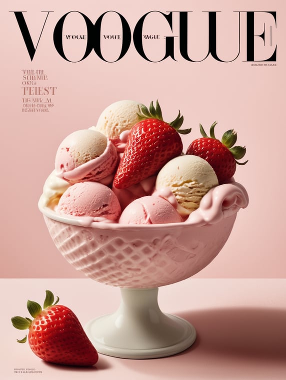 Ice cream with strawberry on the cover of Vogue