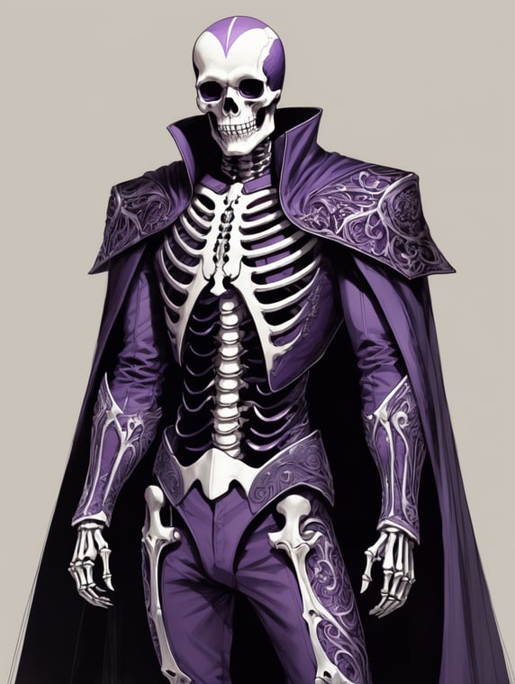 Skeleton, Purple and Black suit, Cape, SUPER FANCY, drawing, sketch