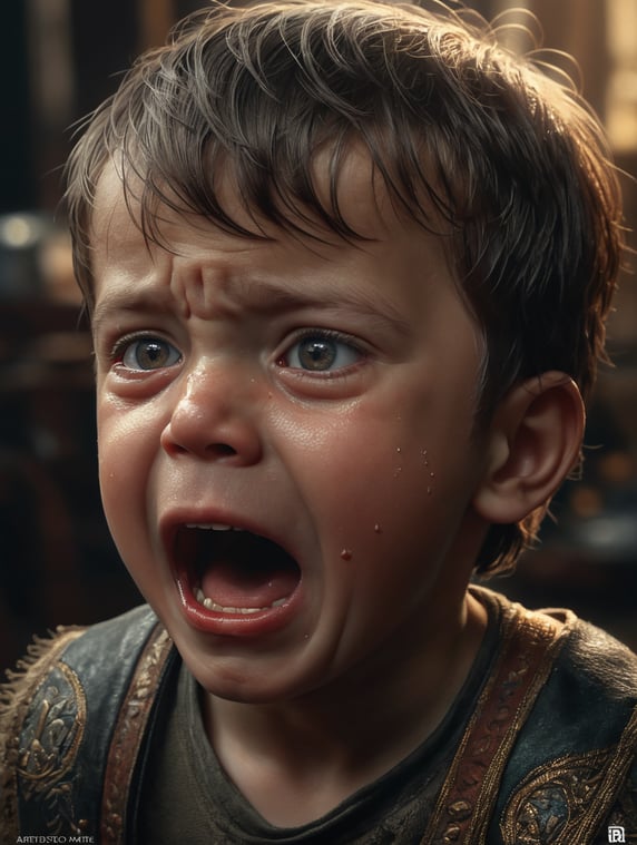 a small boy crying