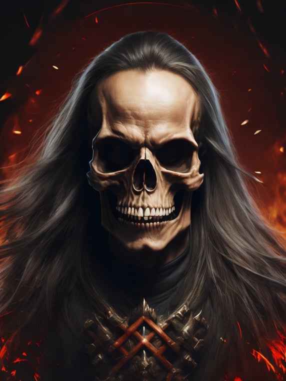 Skull with longhair playing deathmetal