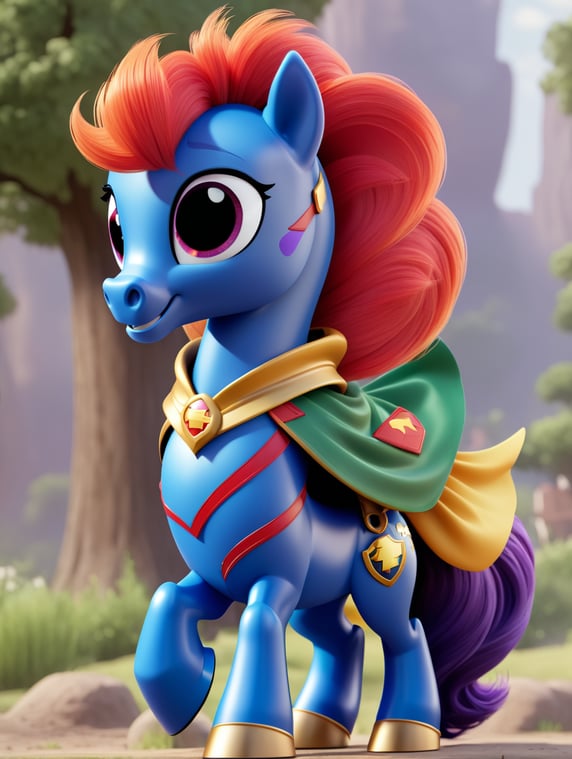 superhero pony with cape with creative attitude in a creative world