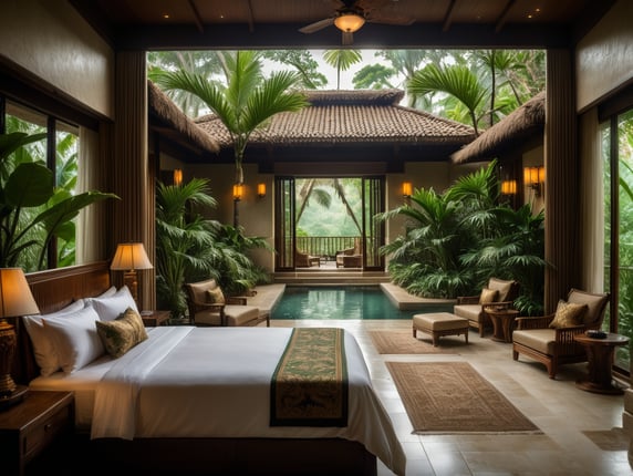 luxury hotel tropical style with views to the jungle and tigers