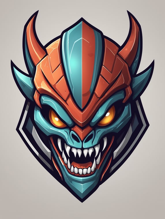 Sharp teeth alien style esports logo, detailed gaming logo, vector image