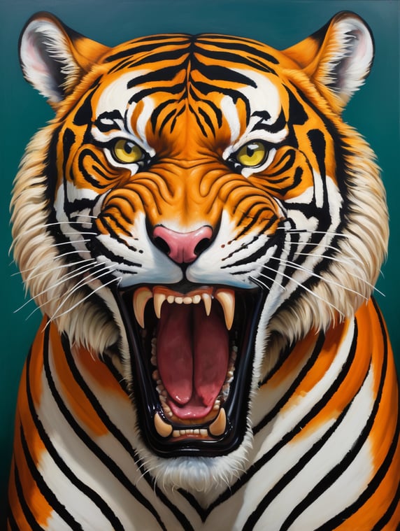 a angry tiger, style of Catherine Nolin, Painting, Acrylic, Oil, Portrait, Interior, USA