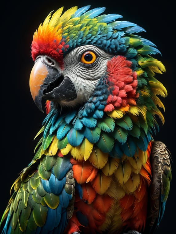 A glowing parrot with neon feathers
