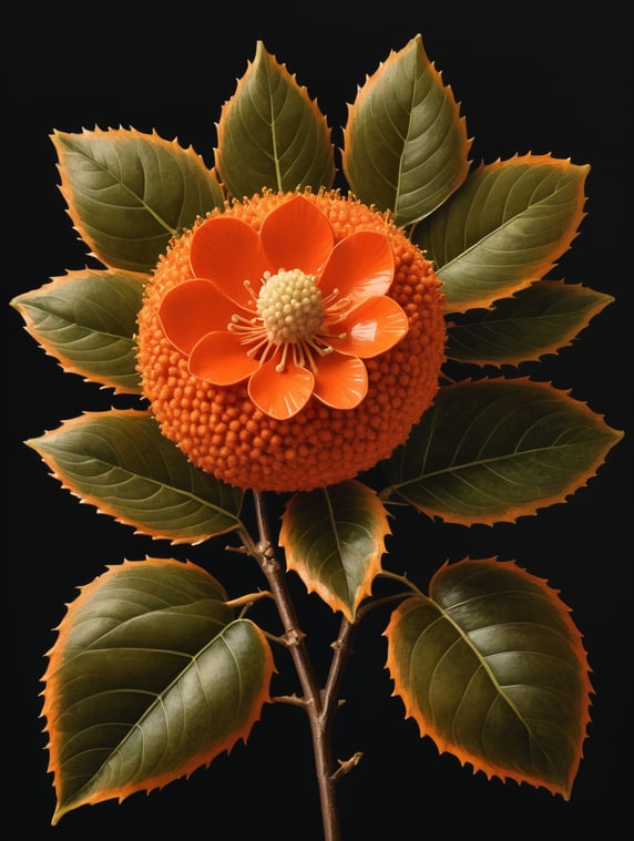 ilex holly orange pincushions black backdrop martin johnson heade artstation floral art botanical beauty detailed artwork nature inspired design text to image creation