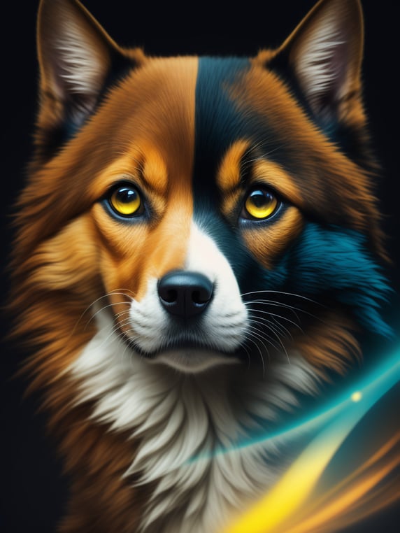 A background with dog ang cat, in pictogramme, with blue and yellow, in abstract style