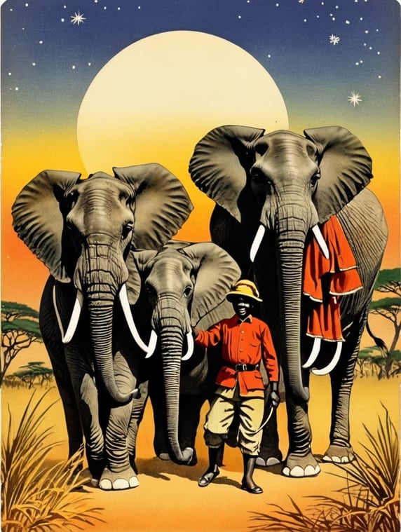 Africa, vintage Christmas postcard illustration