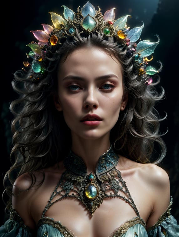 high fashion photography , shot by tim walker, photorealistic , Gorgeous alien princess, hirsute elixir, magic, dream sequence, bizarre natural phenomenon, bioluminescence, vibrant, hyper-realistic photograph, dreamlike figure, etherial levitating figure, higher consciousness, shot with Hasselblad