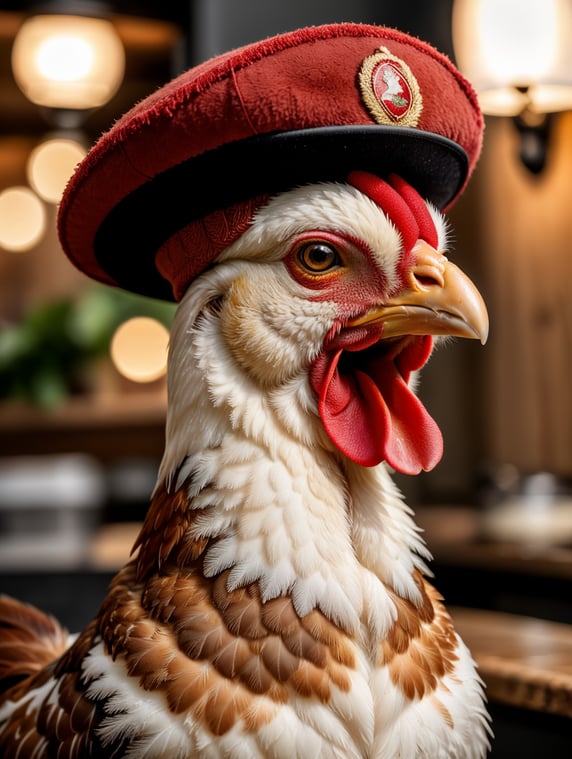 chicken with red hat