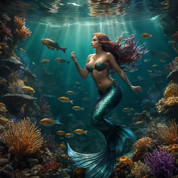 Mermaid in the deep sea