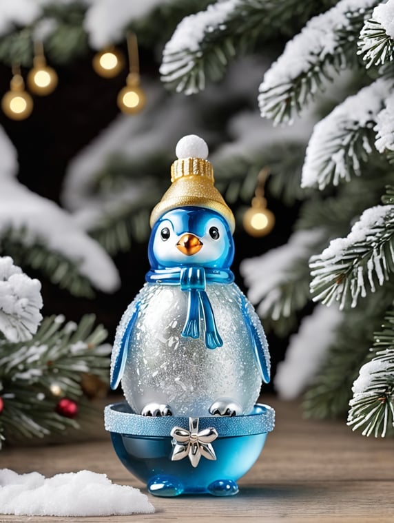 penguin small glass glass figure holding gift box, christmas toy for the christmas tree