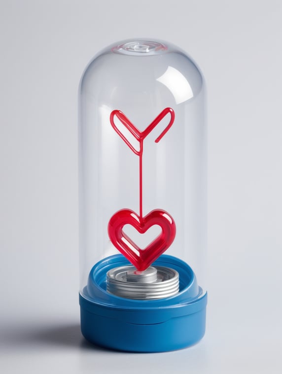 product shot of a heart inside a plastic capsule