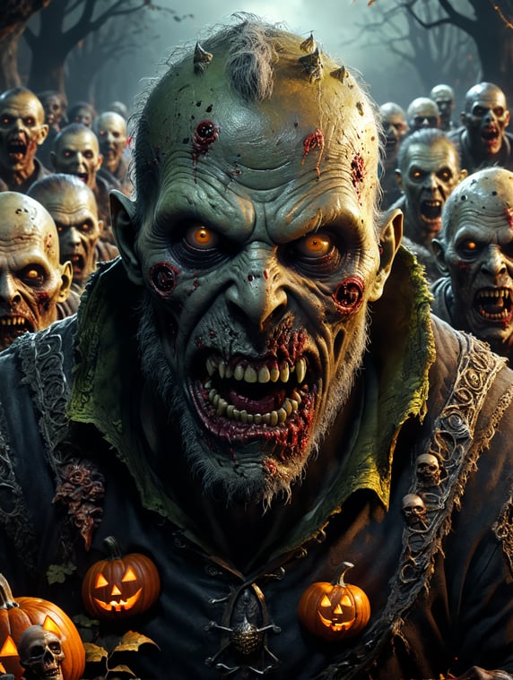 Grogu in halloween style with zombies