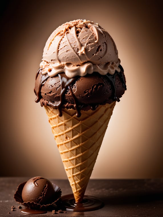 chocolate ice cream cone on chocolate background