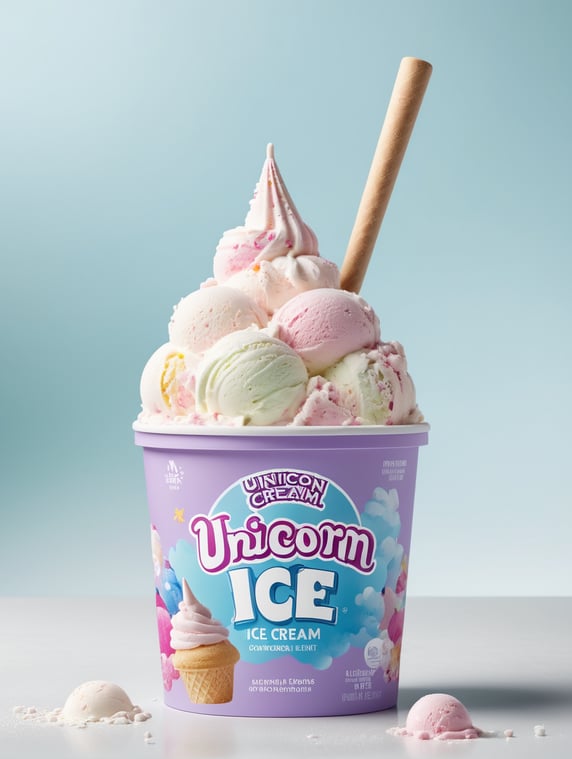 a layout of a packaging for a container of unicorn ice cream
