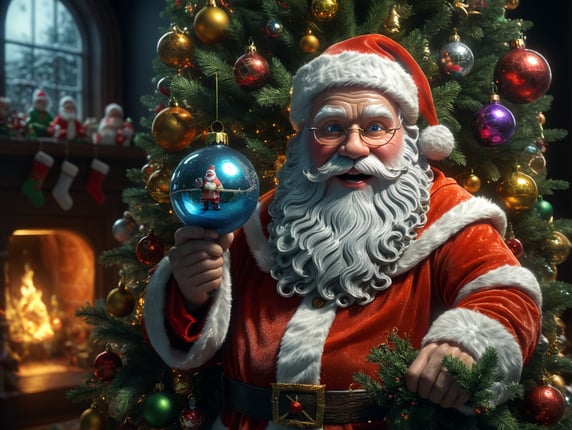 father christmas glass transparent ; christmas toy in Christmas tree