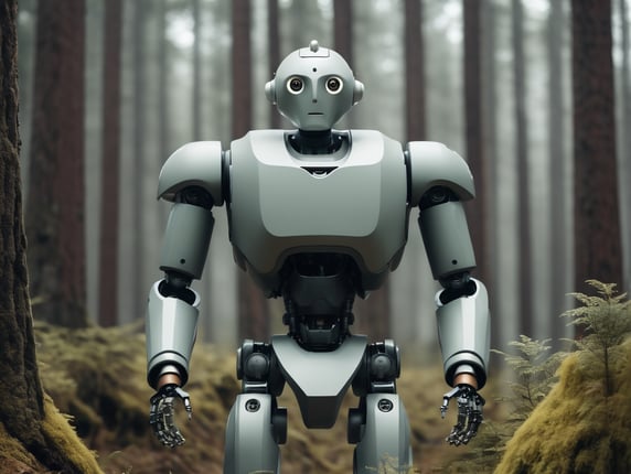 robot in unearthly forest