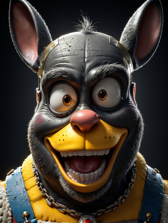 A cartoon character, such as Mickey Mouse, Bugs Bunny, or Homer Simpson, looking at camera