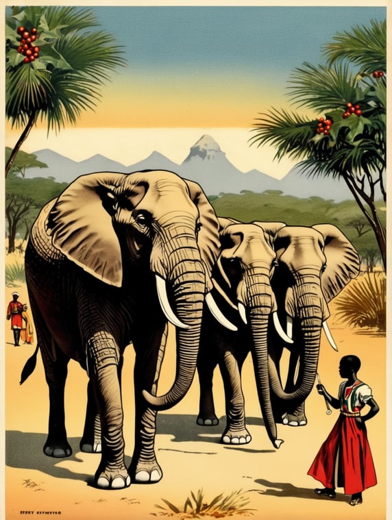 Africa, vintage Christmas postcard illustration
