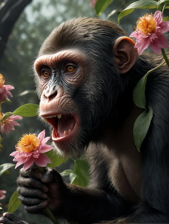 monkey with flower