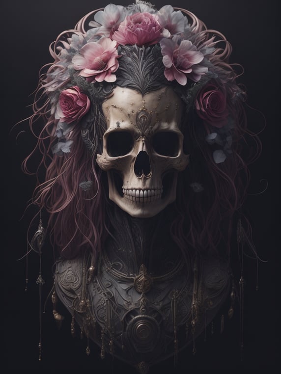 Goddess portrait skull, ram skull, jellyfish, orchid, betta fish, bioluminescent, intricate artwork by tooth wu and wlop and beeple. octane render, trending on artstation, greg rutkowski very coherent symmetrical artwork. cinematic, hyper realism, high detail, octane render,