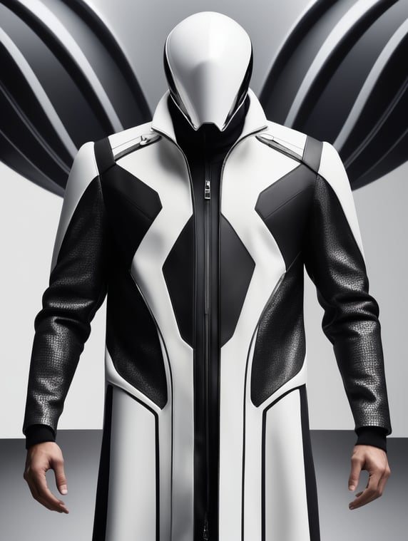 product design futuristic jacket coat fashion litmus elegant black white gray gradient alexander mcqueen spaceship shape metallic slim fit elegant futuristic space ship black gradient futuristic traslucid upper dark black SLIP ON futuristic design zaha hadid architects design gradient suede plastic metallic leather suede photo product scene luxury waterproof matte parts concept luxury materials white luxury materials