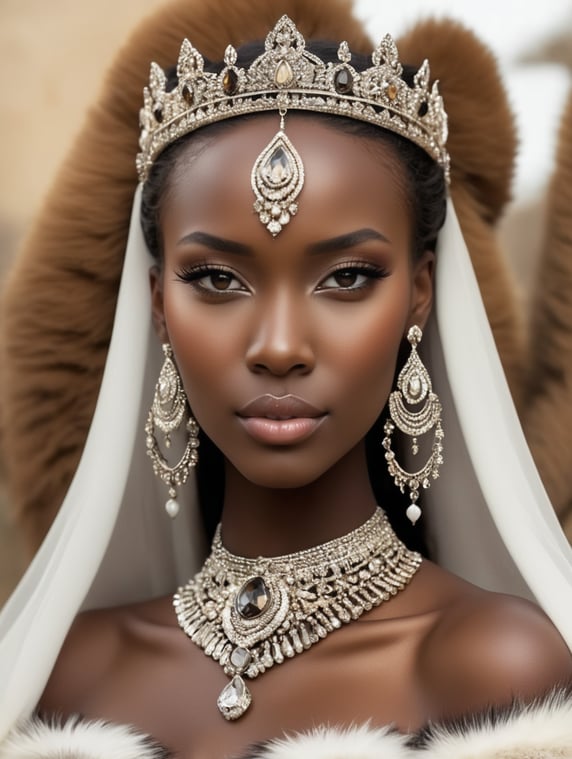 busty nubian girl fur tiger jewelry princess diadem
