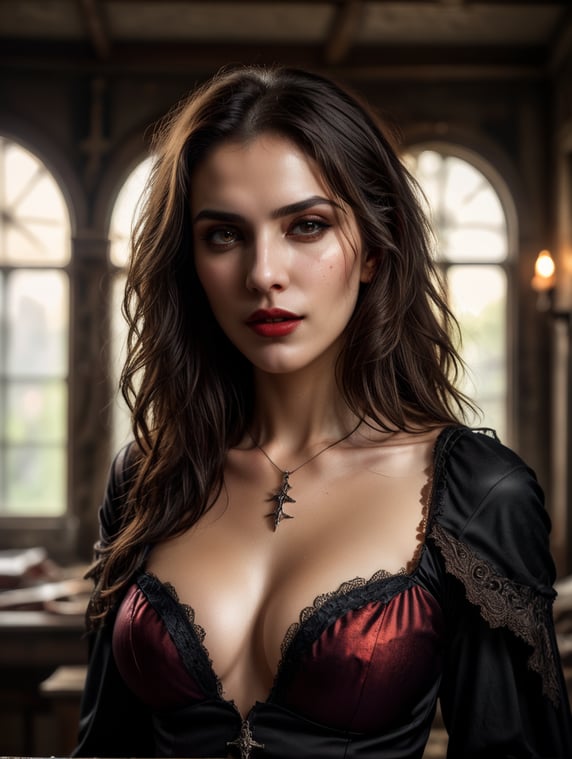 sexy babe vampire in wrecked house