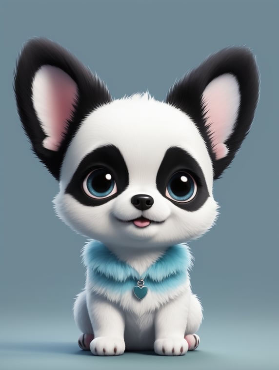 cute, fluffy, chihuahua, panda, full view, chibi style, disney style, cartoon style, pixar style, bleu