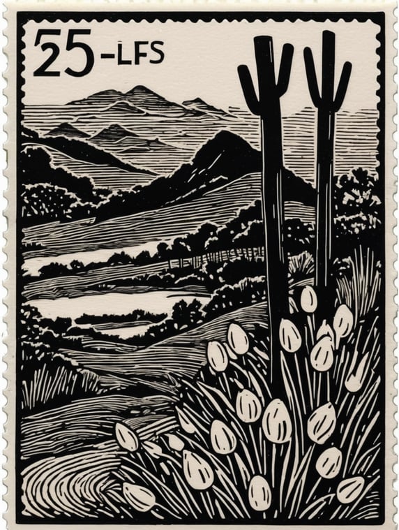 Black and white linocut postage stamp easter thick bold dark lines