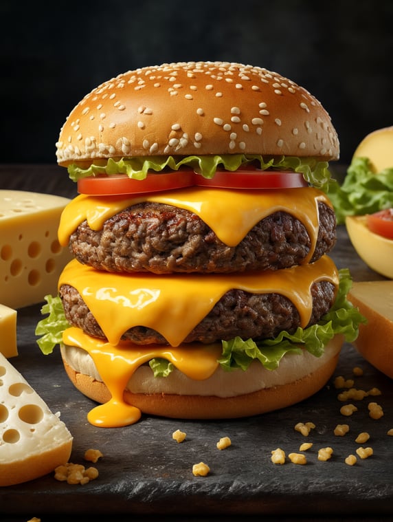 cheese in the form of a burger, real cheese, cheese, yellow cheese in the form of a burger