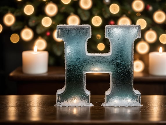 ice letter H wiwth Christmas background
