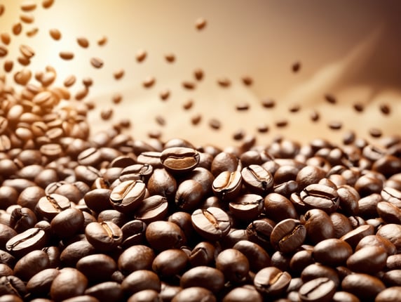 very light blonde coffee beans, beans flying in the background, 32K