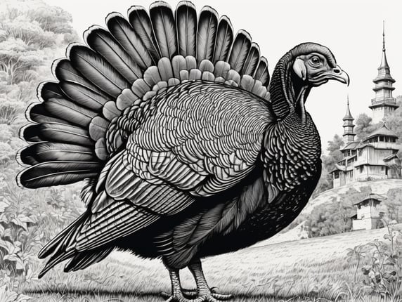 a pen illustration of a turkey