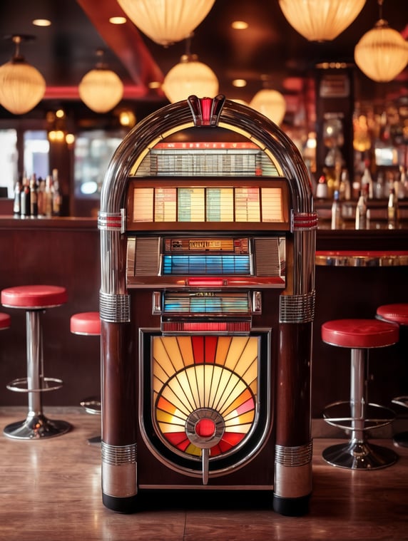 Retro jukebox in a bar, sharp focus, highly detailed,