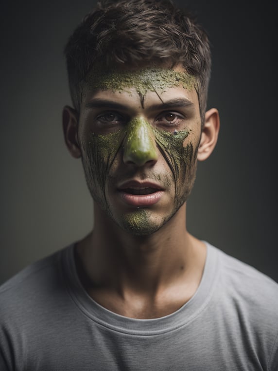 half mosquito, half zombie, head covered with goo, the fly, monster, manga