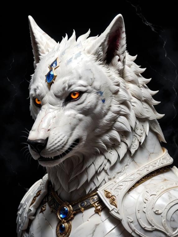 white marble wolf in the style of M4rbleSCNEW