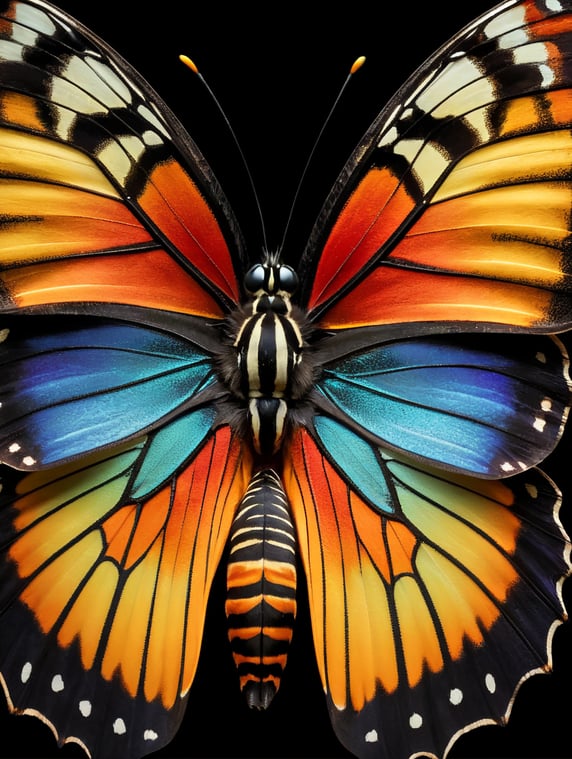 colorful butterfly wings on black background