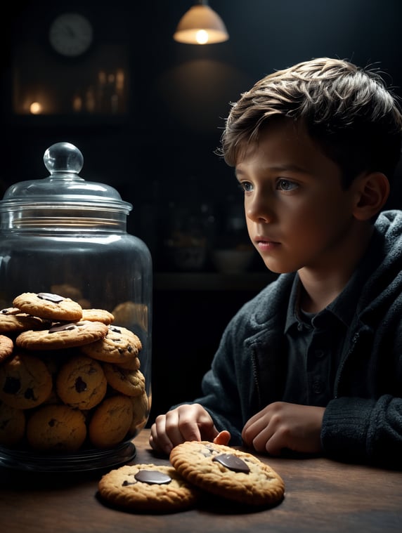 A boy looking with great interest at a cookie jar