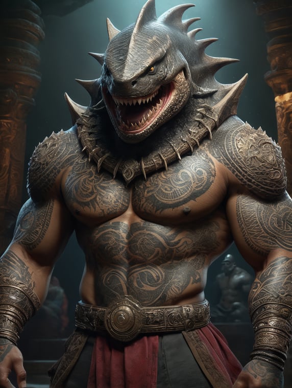 Fijian Shark God with tattoos