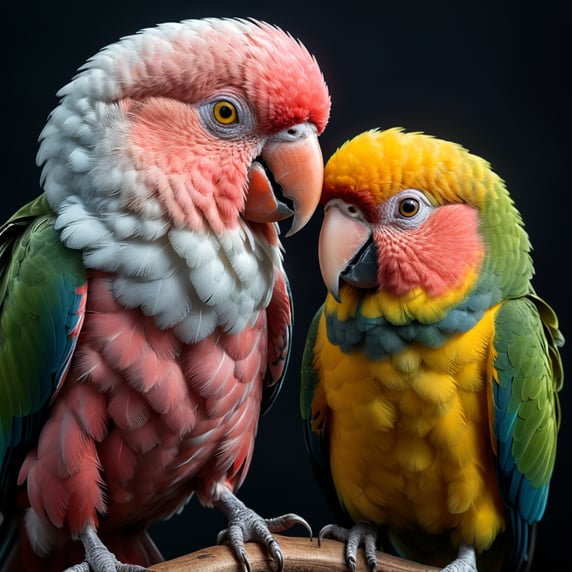 Fischer's lovebird, Galah Cockatoo, Lutino Ringneck Parakeet and other psittacidae species.