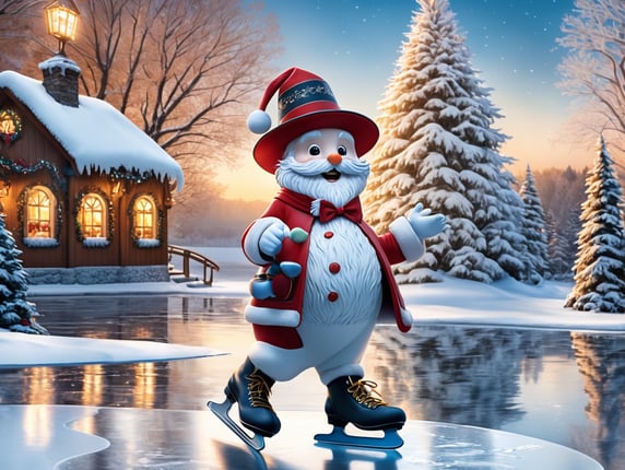 Christmas overlay image, santa ice skating background, realistic