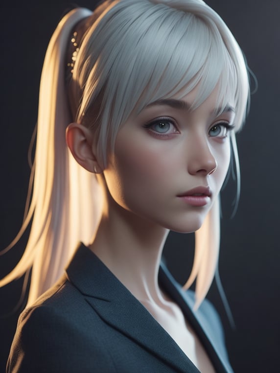 Girl who has platinum blond hair, 3d anime style, big anime eyes, anime face, very realistic and detailed anime styled hair, beautiful, dreamy, creative, aesthetic, realistic, detailed, 3d animation graphics, cinematic angle, cinematic light, 8k, ultra high resolution --v 5 --q 1 --s 500