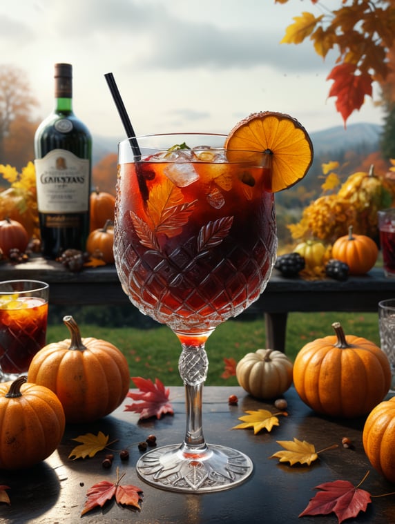 autumn cocktail, white background, detailed, realistic style, 6k