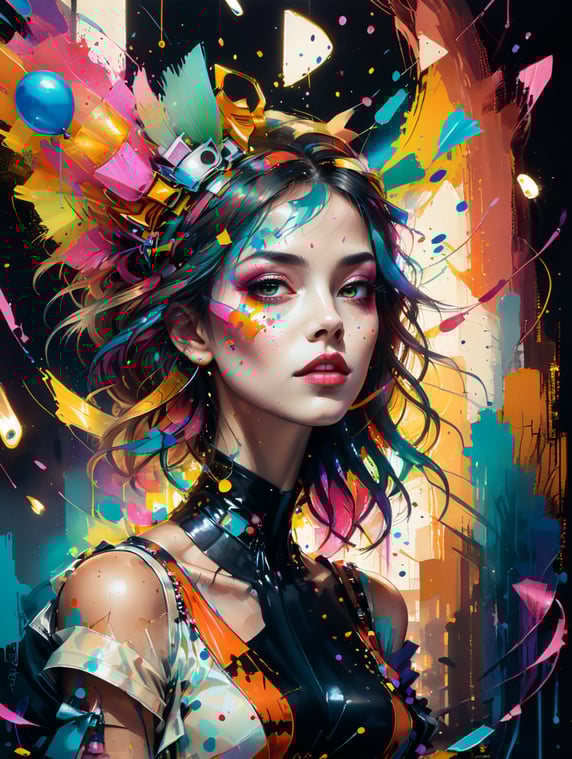 harlequin in a modern theater in a party atmosphere, Carnival, streamers and confetti, spotlights and music, Party!; arlequim num teatro moderno em ambiente de festa, Carnaval, serpentinas e confétis, focos de luz e musica, Festa!