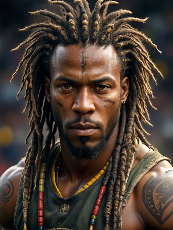 Official portrait of a male african player with dreadlocks