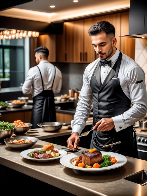 Butler cooking in the kitchen